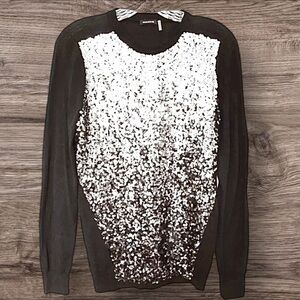 Magaschoni Black & Silver Sequin Wool-Silk Sweater — Size M